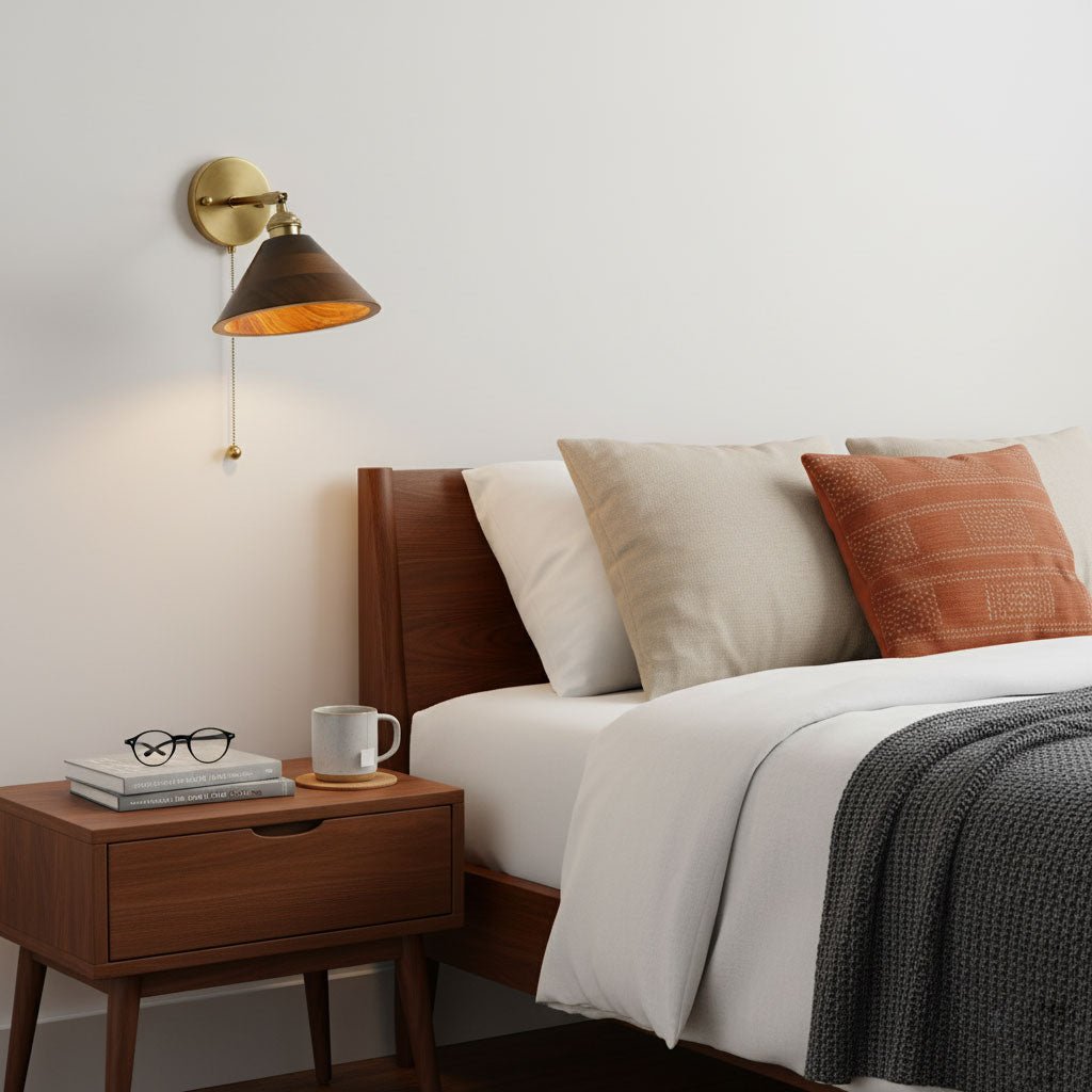 Thorgren | Midcentury Geometric Cone Silhouette Wooden Wall Light