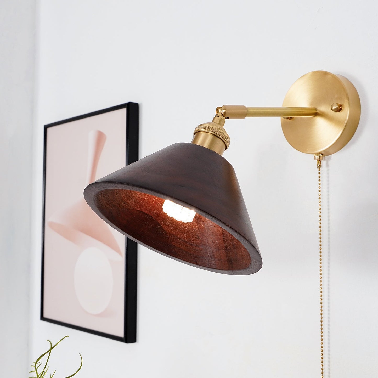 Thorgren | Midcentury Geometric Cone Silhouette Wooden Wall Light