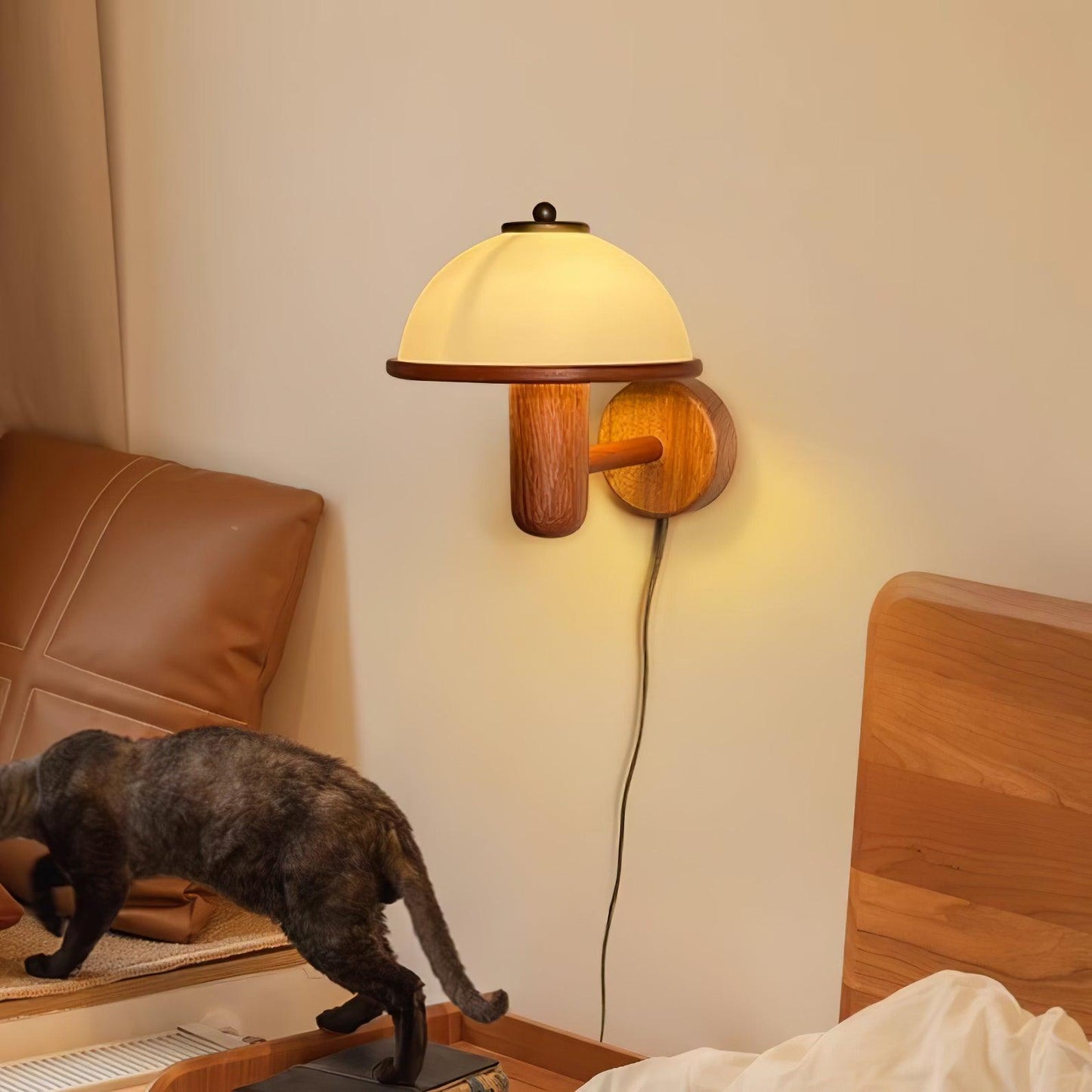 Belmontis | Mushroom Silhouette Curved Wooden Shade Wall Light