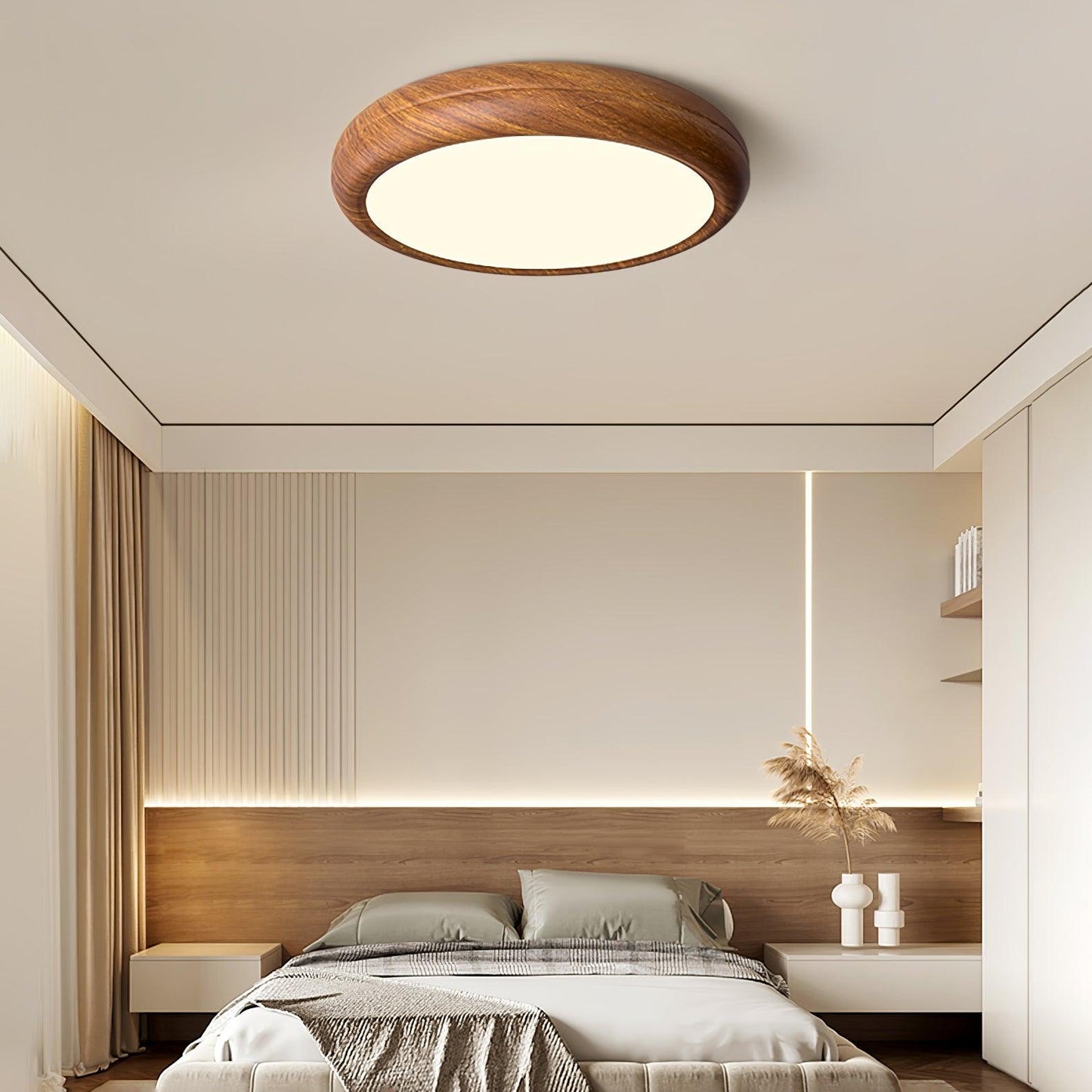 Liro | Elegant Round Wood Grain Flush Mount Ceiling Light
