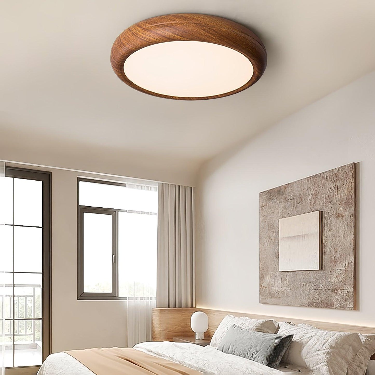 Liro | Elegant Round Wood Grain Flush Mount Ceiling Light