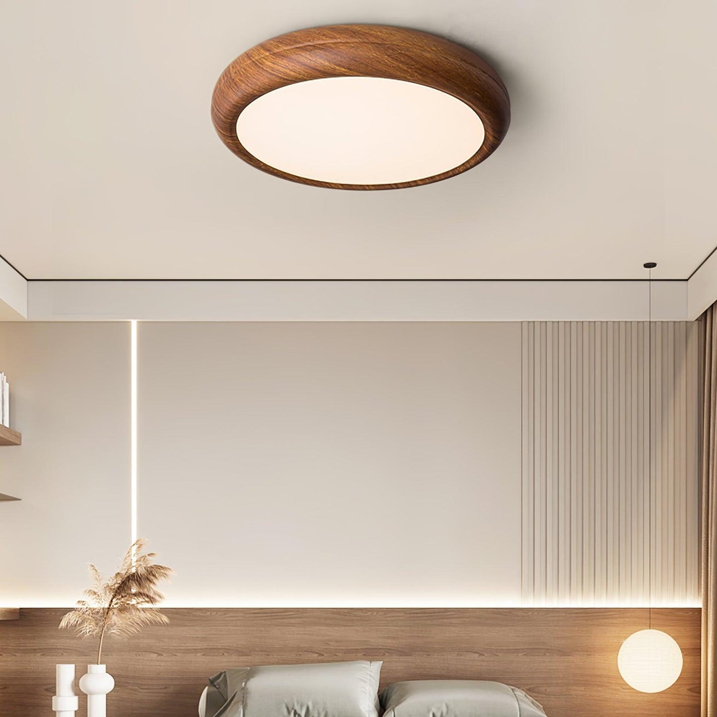 Liro | Elegant Round Wood Grain Flush Mount Ceiling Light