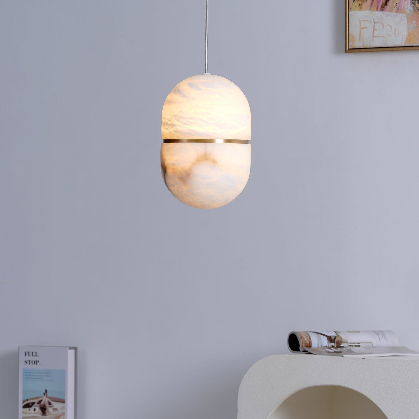 Caythos | Sculptural Capsule Alabaster Stone Pendant Light