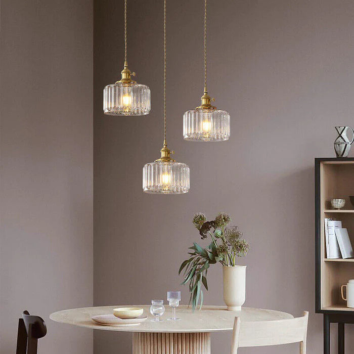 Viridis | Retro Textured Glass Cylinder Pendant Light