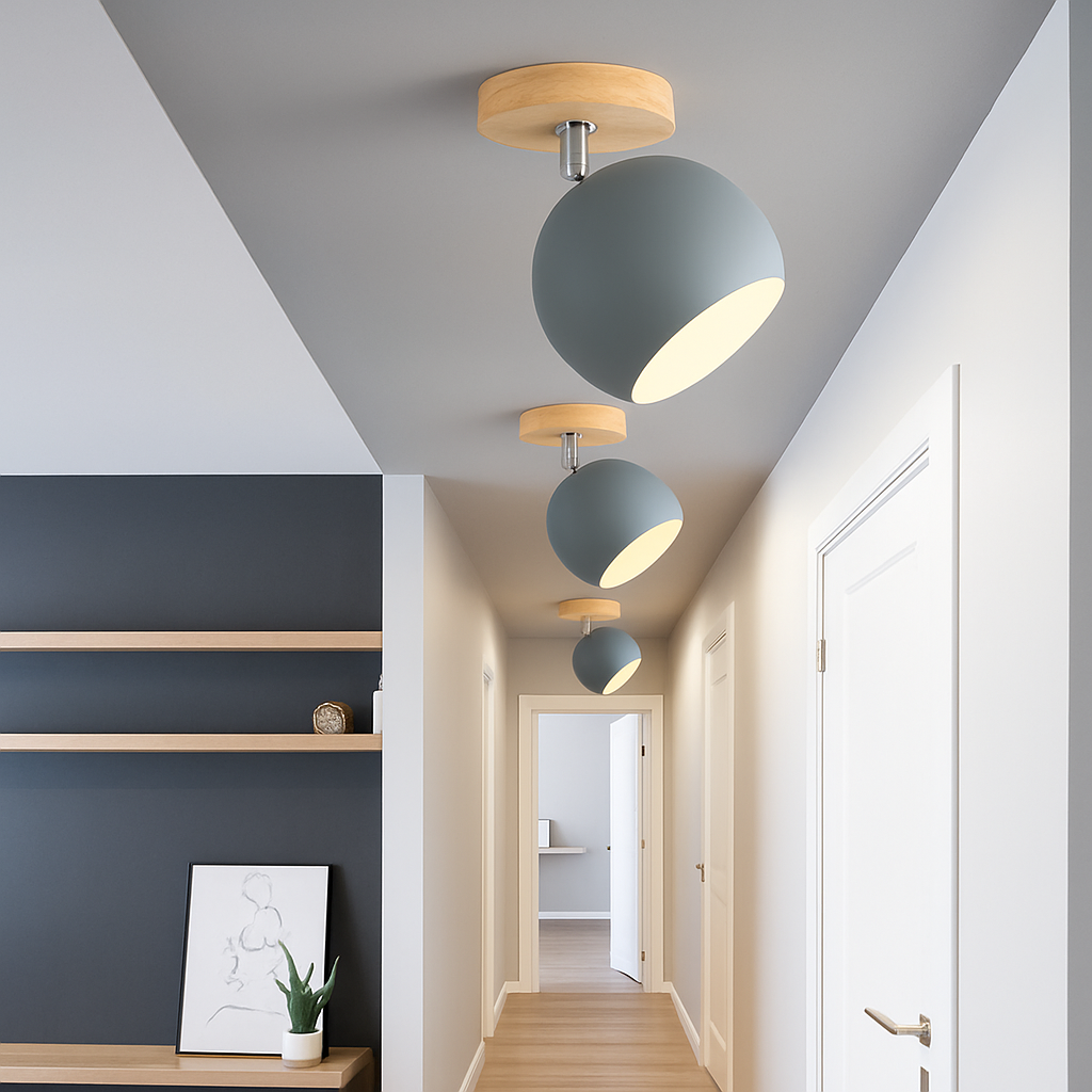 Dervian | Modern Spherical Adjustable Wood And Metal Ceiling Light