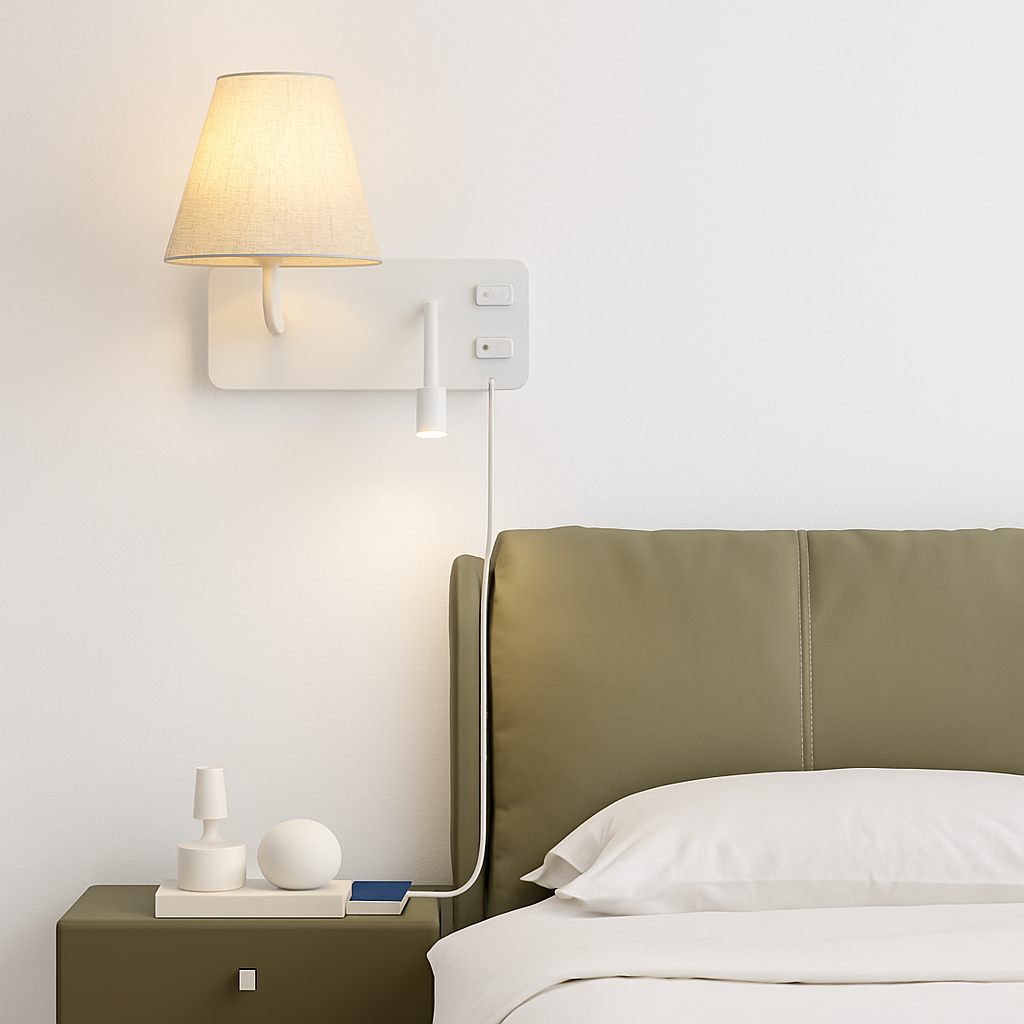 Marrowen | Cylindrical Textured Fabric Dual Source Wall Light with Reading Lamp
