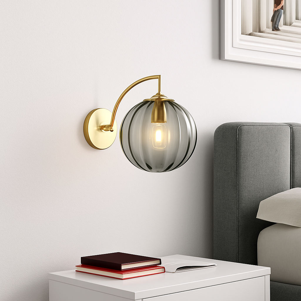 Zenvori | Modern Smoked Glass Globe Brass Wall Light Fixture