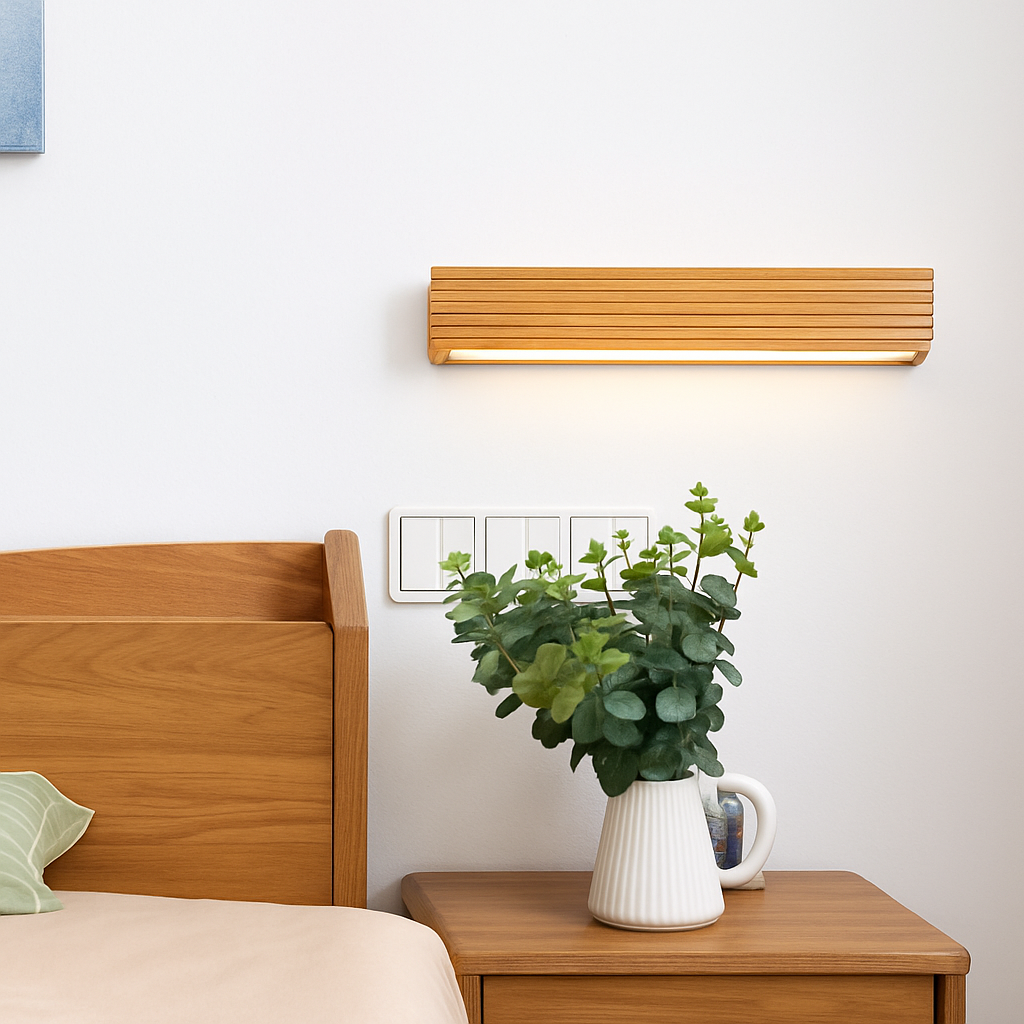 Verqyra | Rectangular Carved Wood Modern Wall Light Fixture
