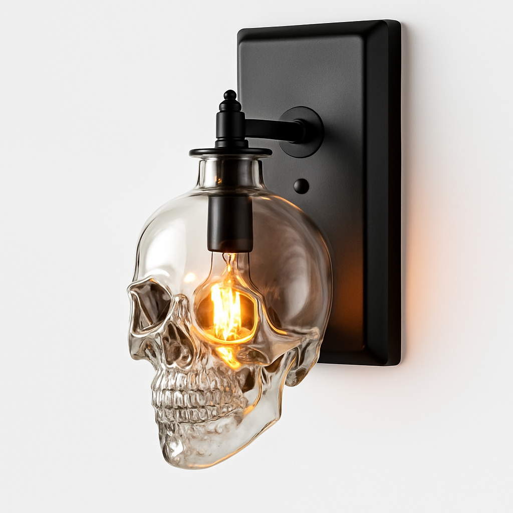 Glyndorre | Engraved Skull Sculptural Glass Sconce Wall Light