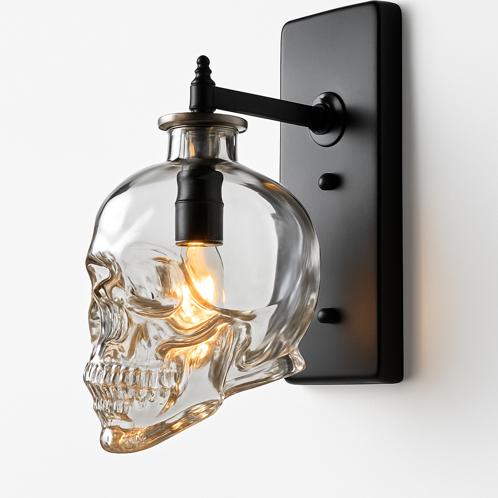 Glyndorre | Engraved Skull Sculptural Glass Sconce Wall Light
