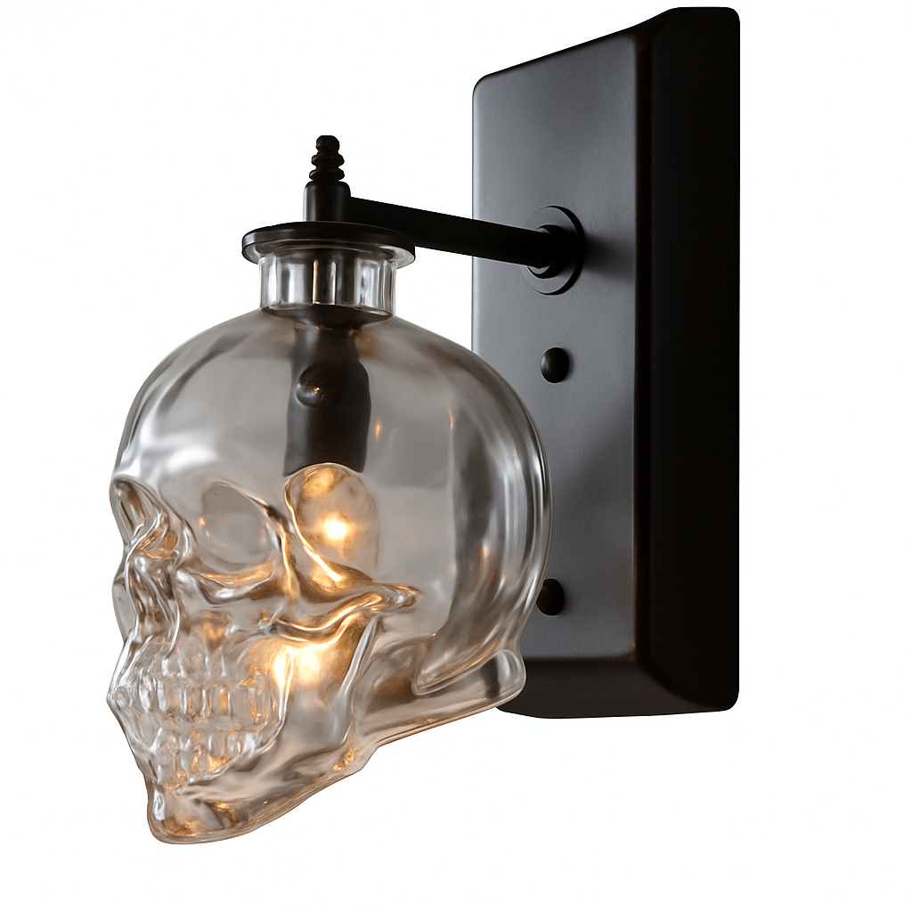 Glyndorre | Engraved Skull Sculptural Glass Sconce Wall Light