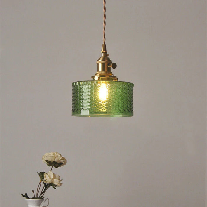 Viridis | Retro Textured Glass Cylinder Pendant Light