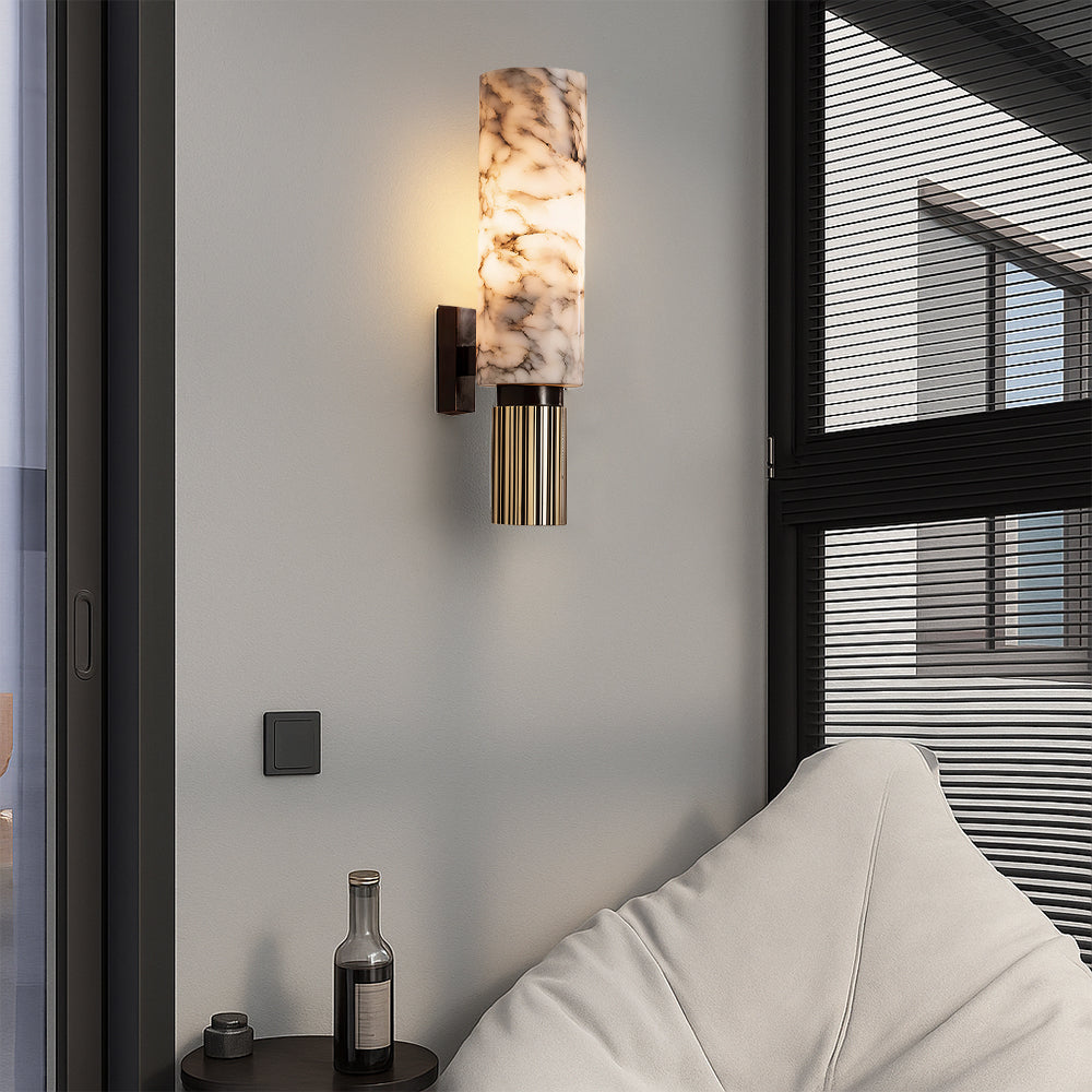 Nirree | Modern Marble And Copper Stone Cylinder Wall Light