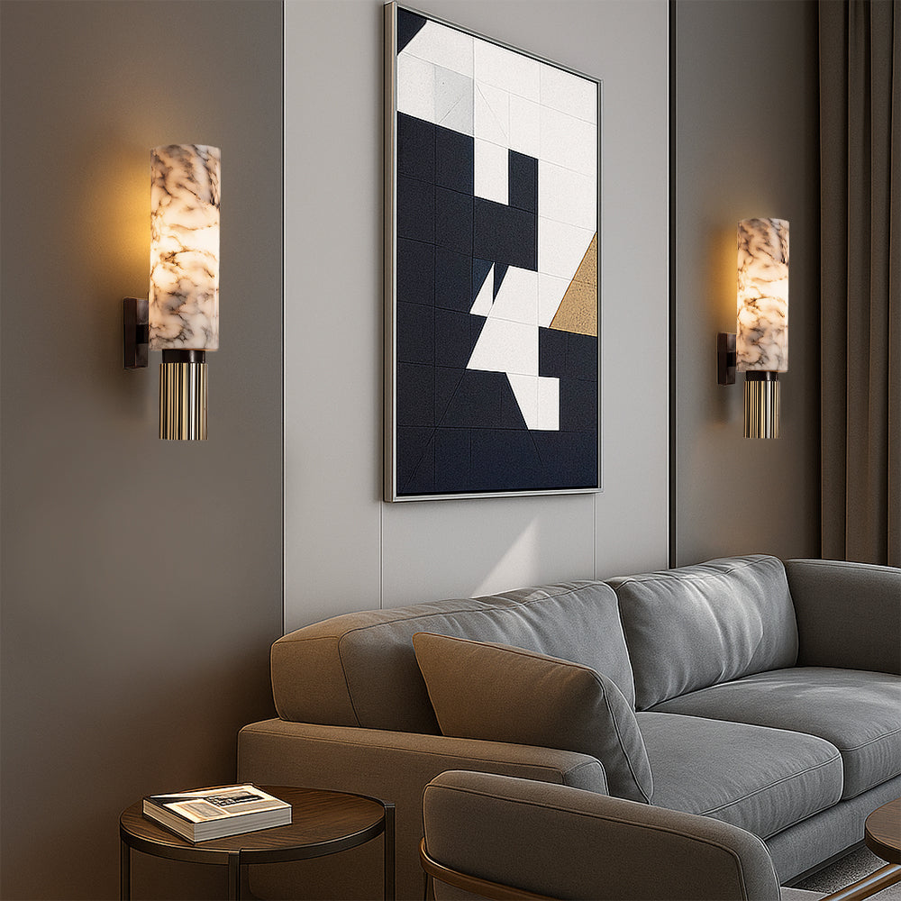 Nirree | Modern Marble And Copper Stone Cylinder Wall Light