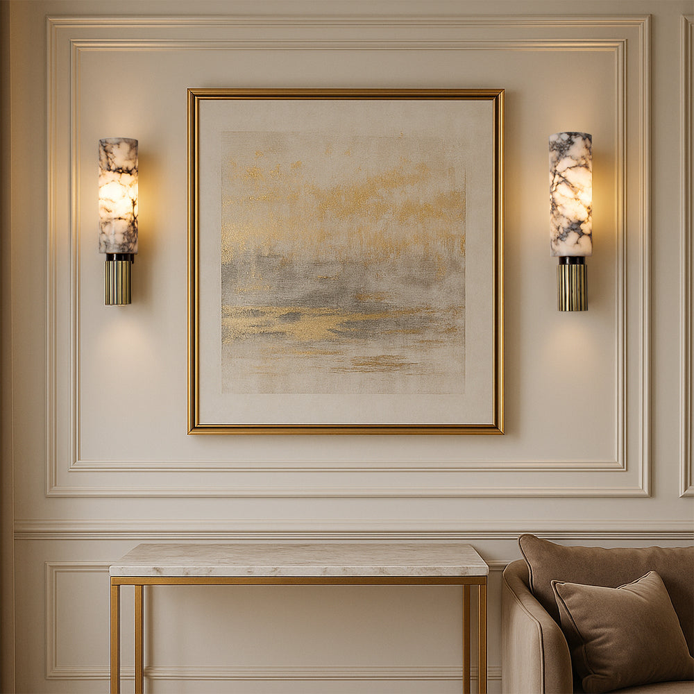 Nirree | Modern Marble And Copper Stone Cylinder Wall Light