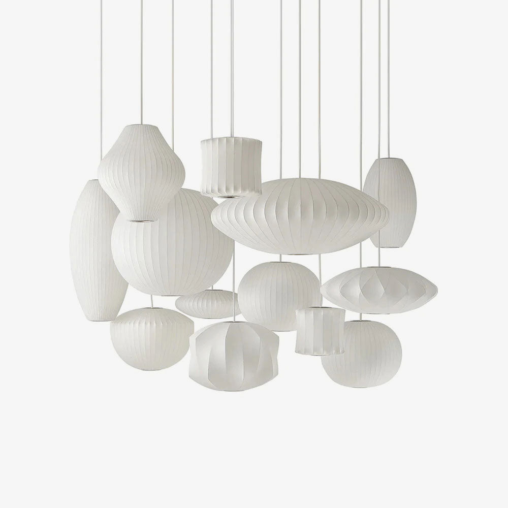 Vela | Mid Century Ribbed White Lantern Ceiling Light