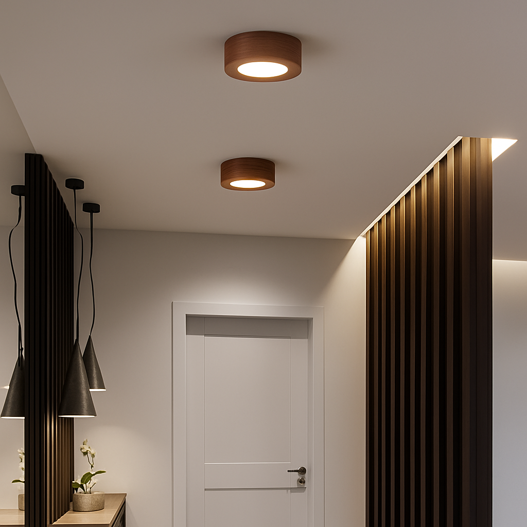 Vantorra | Minimalist Carved Wood Flush Mount Ceiling Light