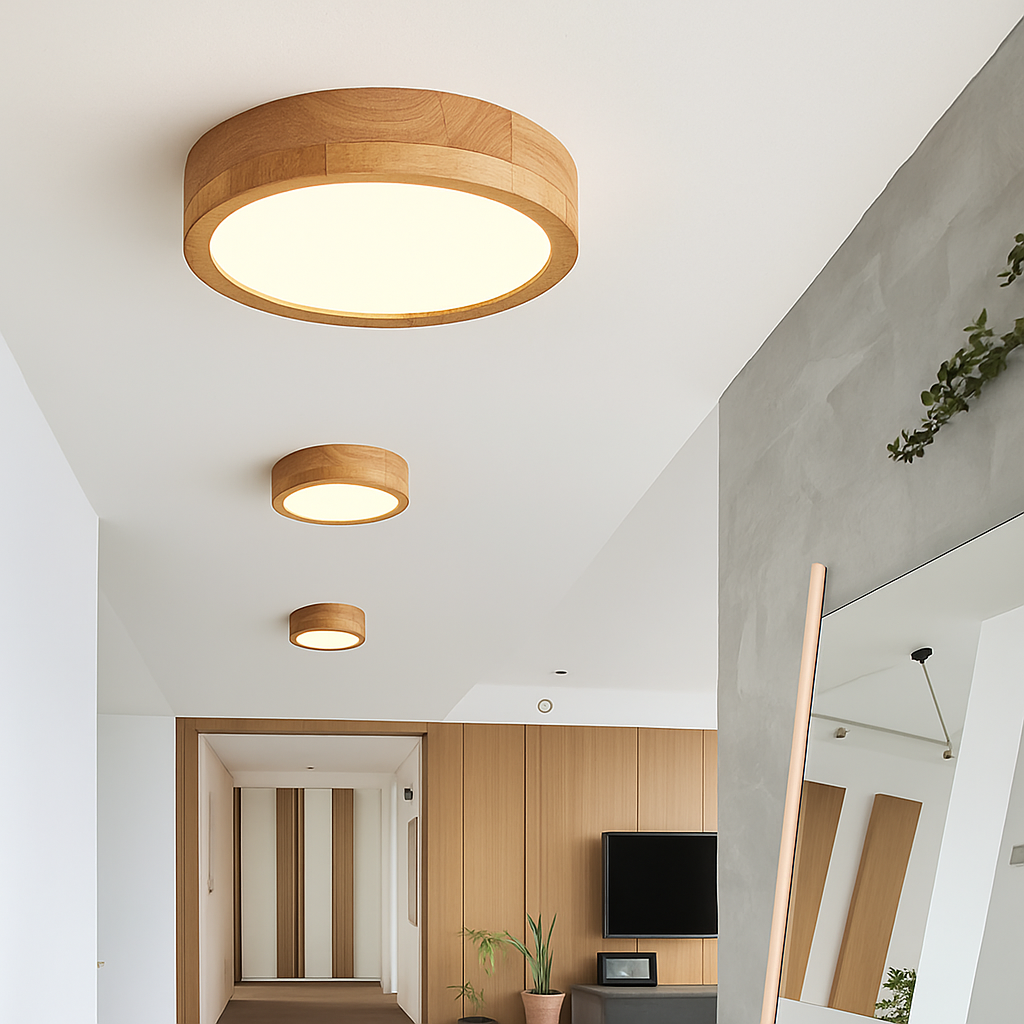 Veldonna | Nordic Round Wood Grain Geometric Ceiling Light