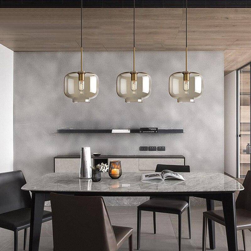 Zephirum | Ribbed Amber Glass Industrial Style Pendant Light