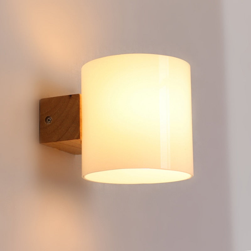 Krythall | Industrial Textured Wood And Frosted Glass Wall Light