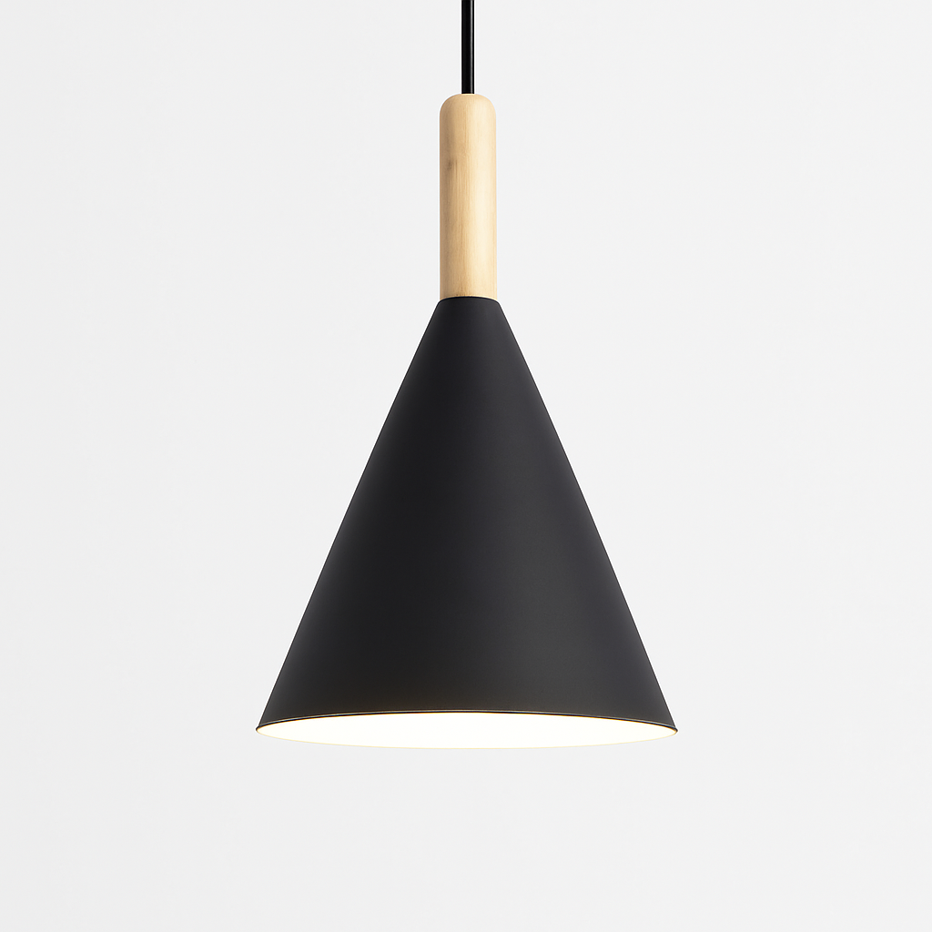 Zerimar | Modern Cone Metal and Wood Pendant Light