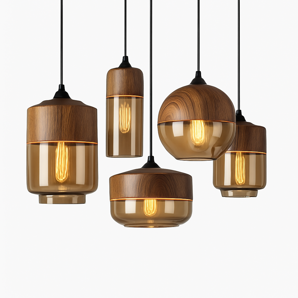 Veraliq | Retro Loft Wood Glass Art Deco Pendant Light