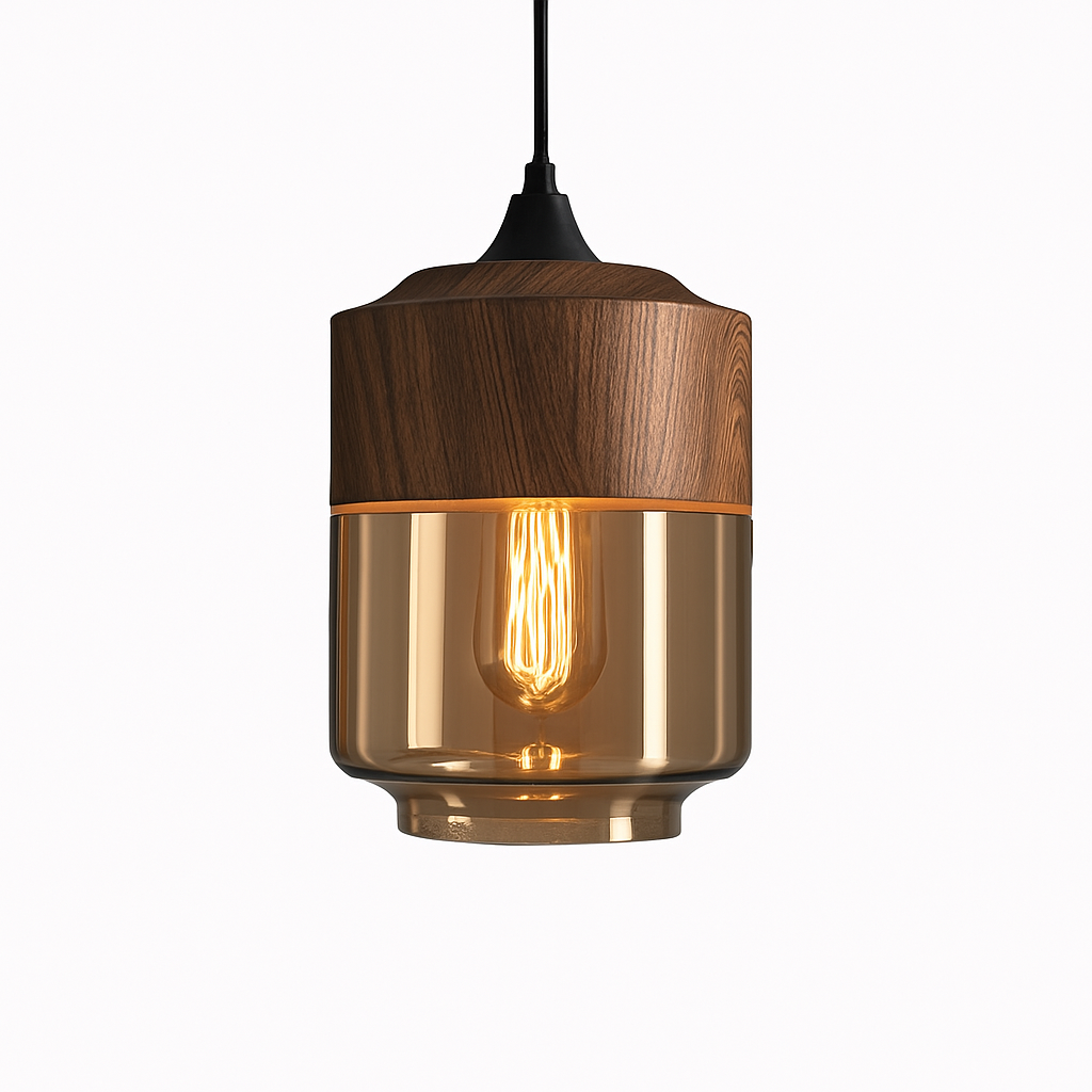 Veraliq | Retro Loft Wood Glass Art Deco Pendant Light