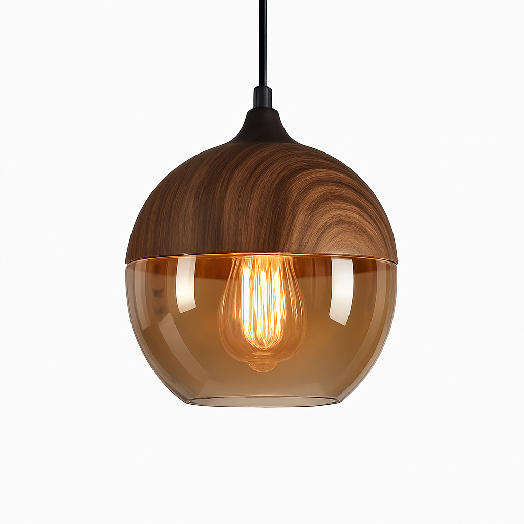 Veraliq | Retro Loft Wood Glass Art Deco Pendant Light