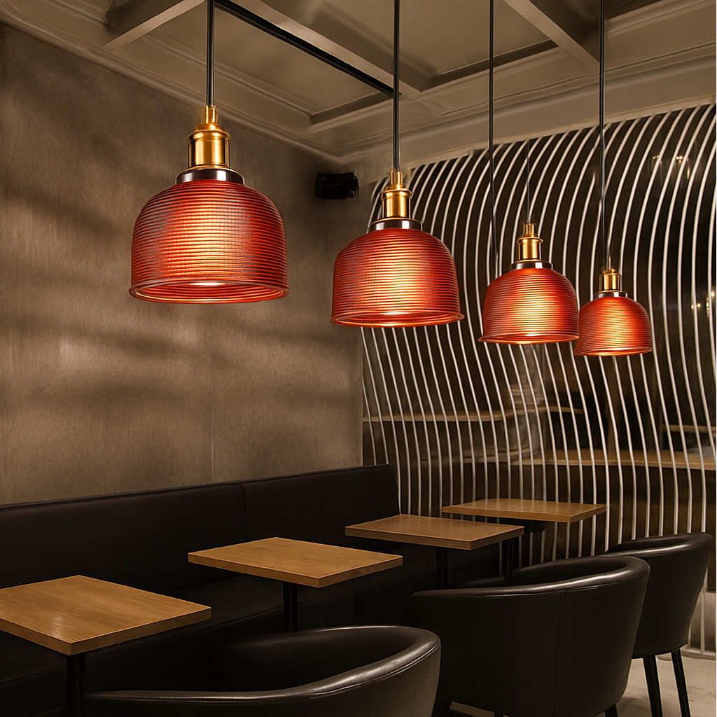 Velrynda | Grained Glass Industrial Bowl Pendant Light