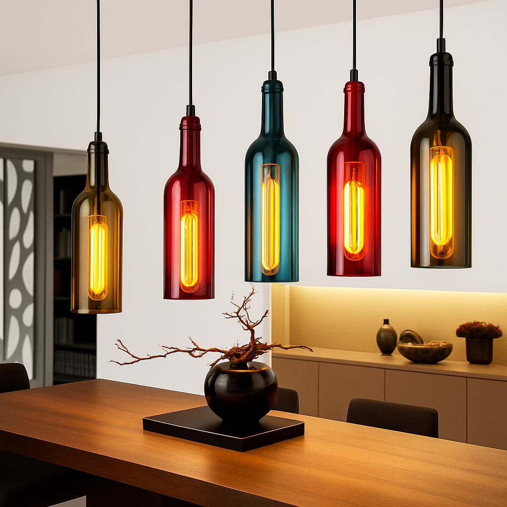 Vireloft | Sculpted Wine Bottle Glass Art Deco Pendant Light