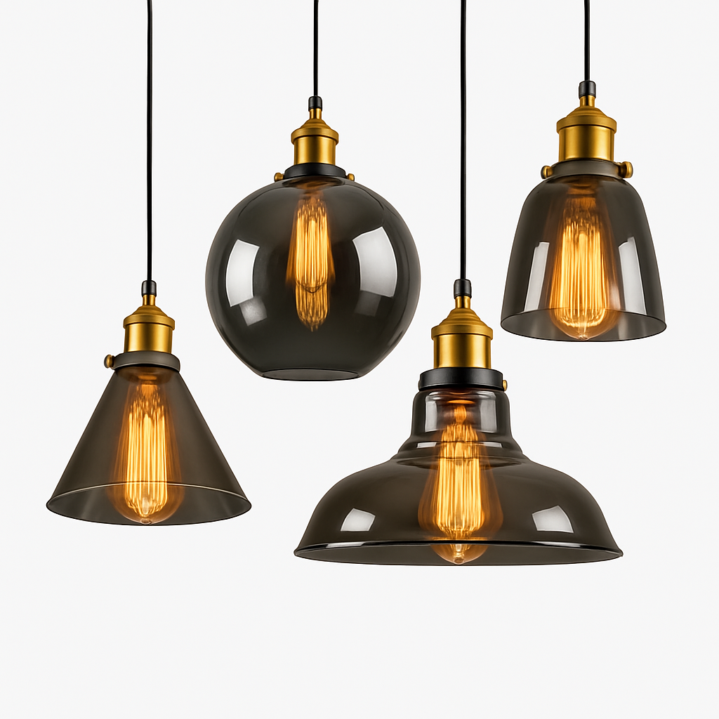 Velryth | Vintage Smoked Glass Pendant Light With Curved Silhouette