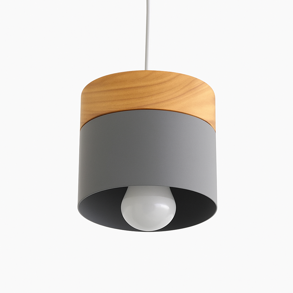 Veldrin | Scandinavian Cylindrical Metal And Wood Pendant Light
