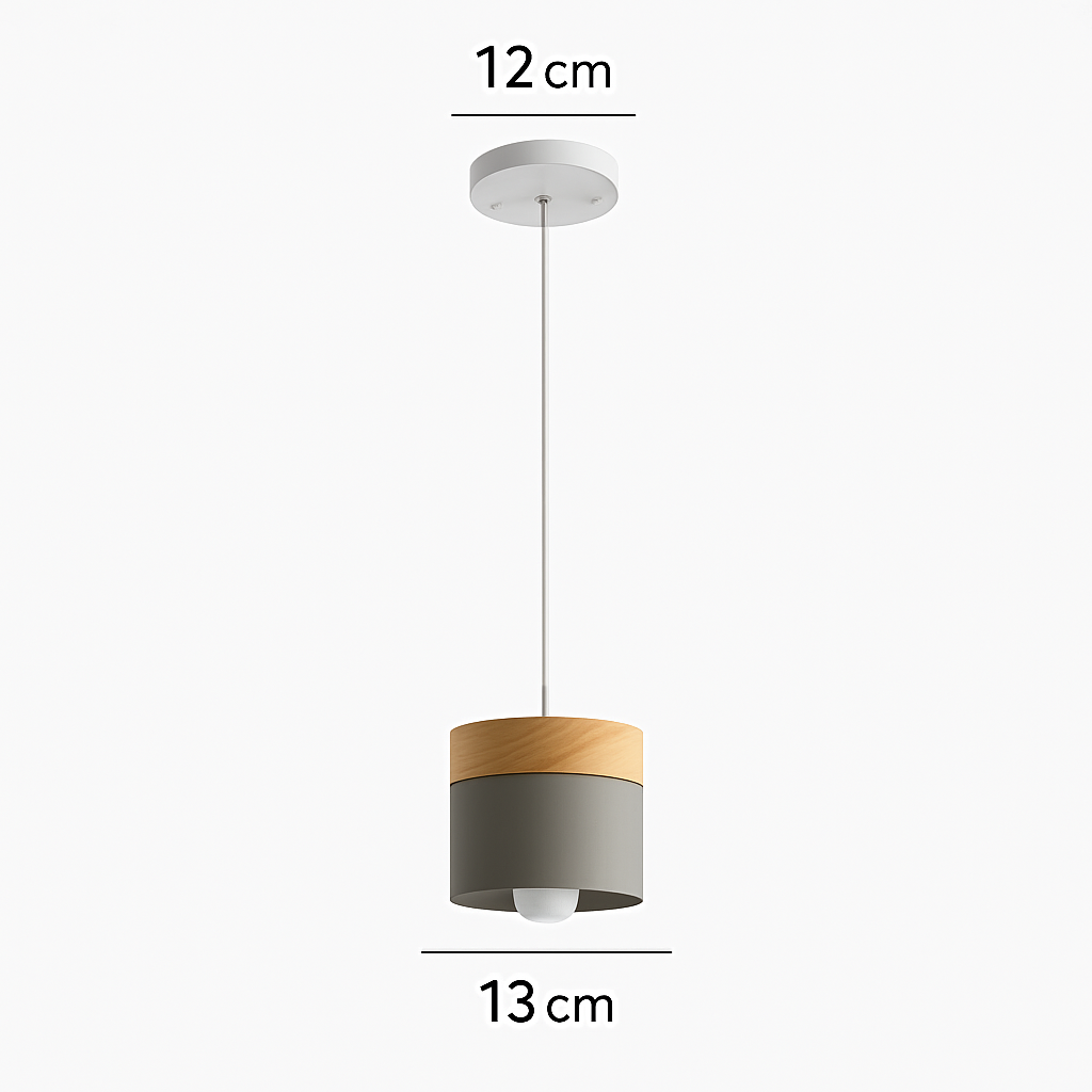 Veldrin | Scandinavian Cylindrical Metal And Wood Pendant Light