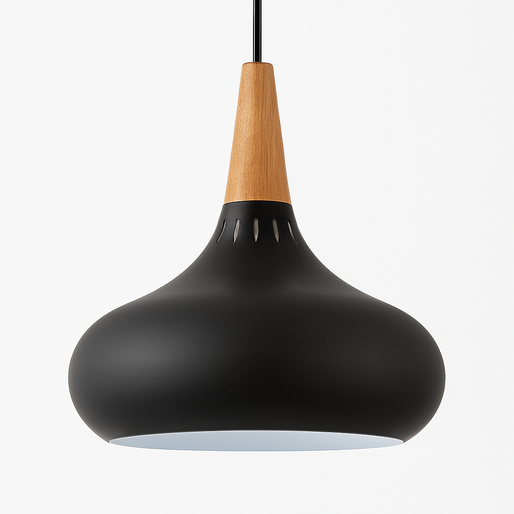 Vireallo | Modern Wood Stem Metal Dome Loft Pendant Light