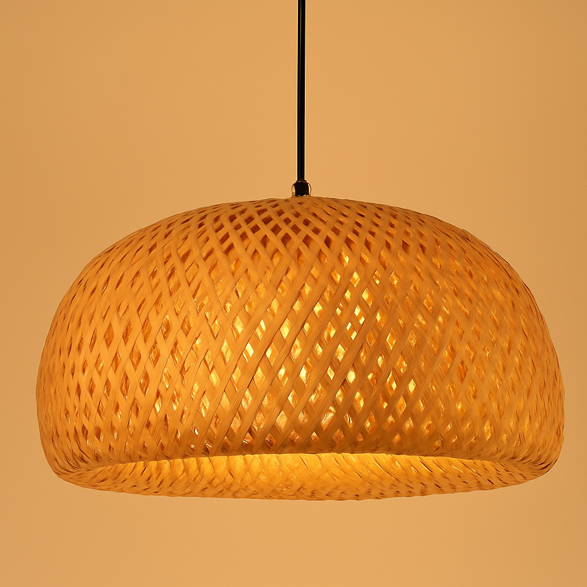 Varengis | Handwoven Rattan Straw Hat Silhouette Bamboo Pendant Light