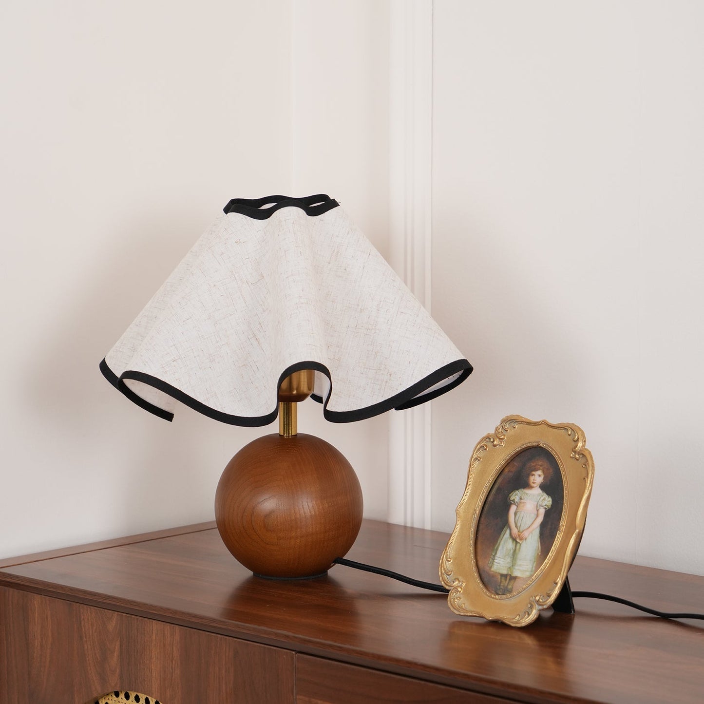 Meriloch | Sculptural Wave Fabric Wooden Base Table Lamp