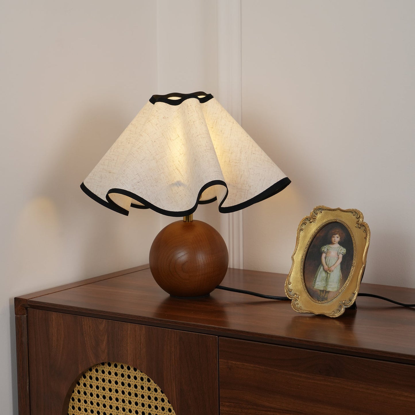 Meriloch | Sculptural Wave Fabric Wooden Base Table Lamp