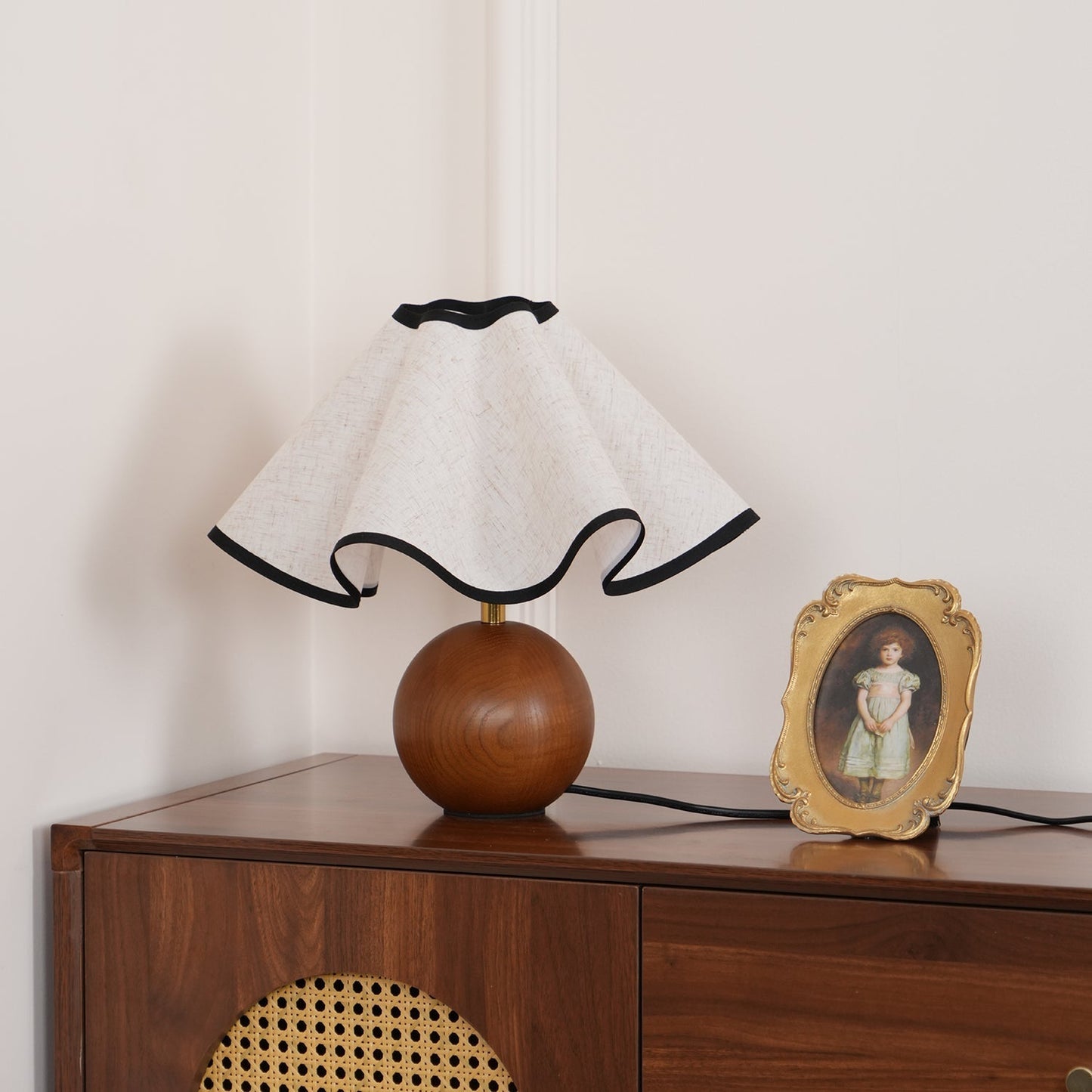 Meriloch | Sculptural Wave Fabric Wooden Base Table Lamp