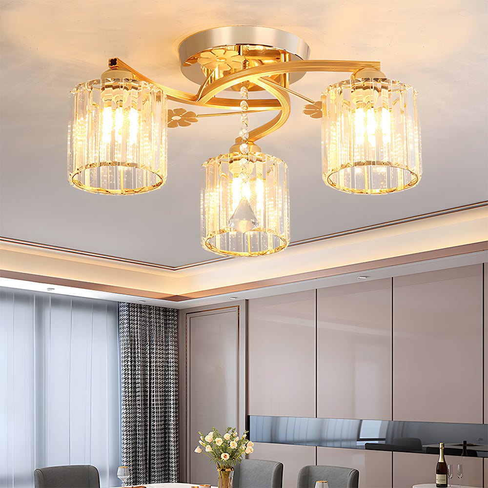Celestia | Luxury Crystal Cylinder Semi Flush Ceiling Light
