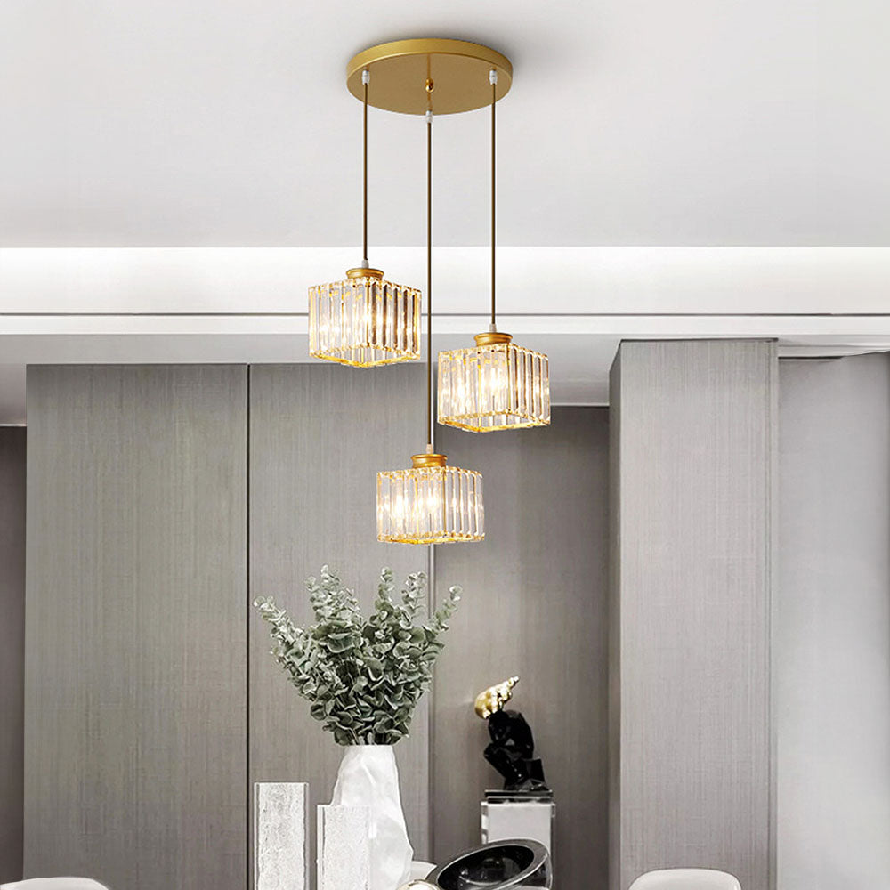 Cubica | Contemporary Multi-Light Metal And Crystal Prism Pendant Light