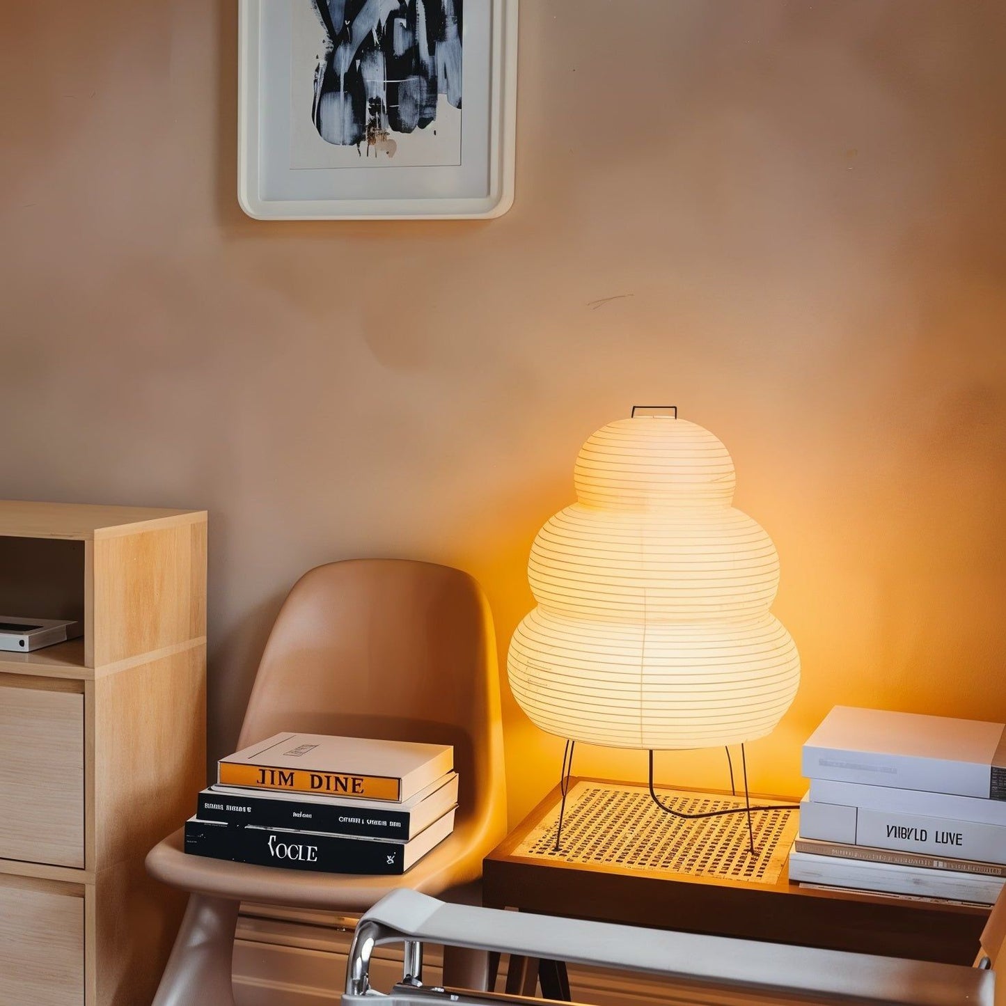 Kryntaleo | Japanese Ribbed Bamboo Silhouette Oriental Accent Table Lamp
