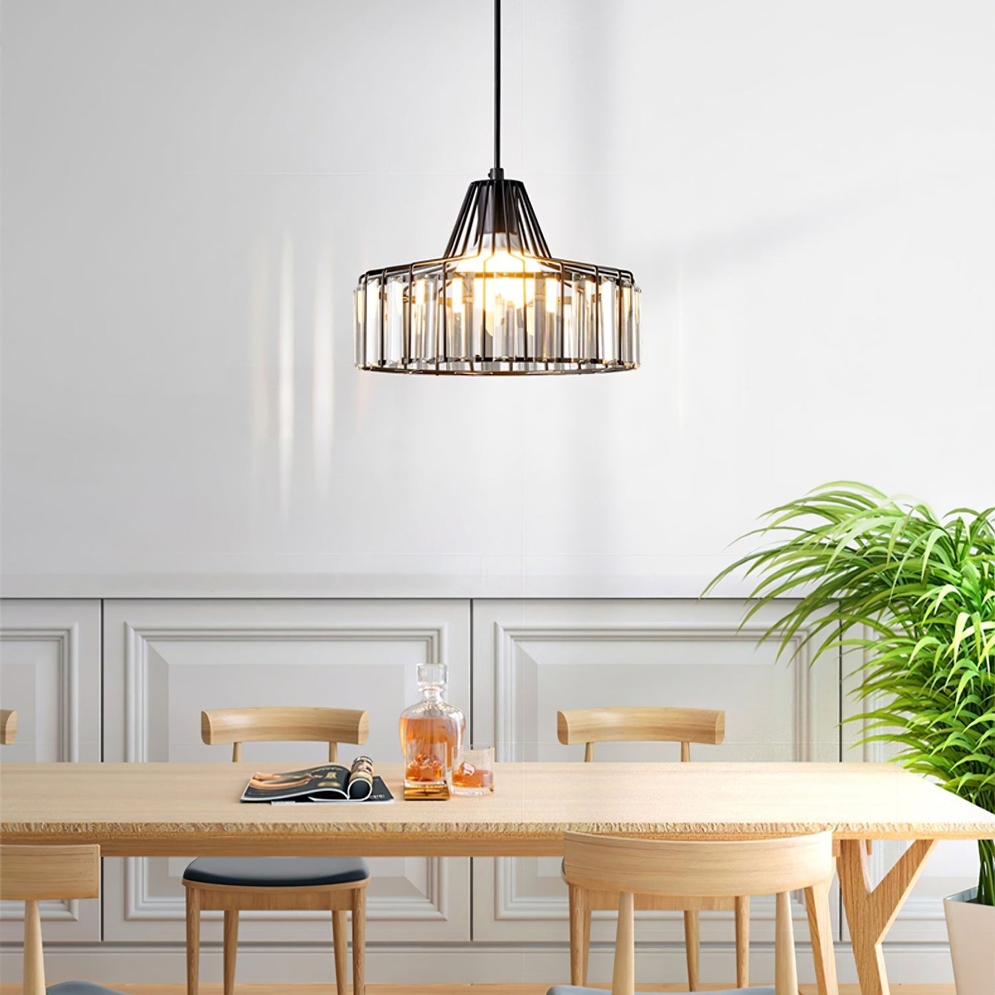 Obsidia | Sleek Iron Frame Crystal Pendant Light