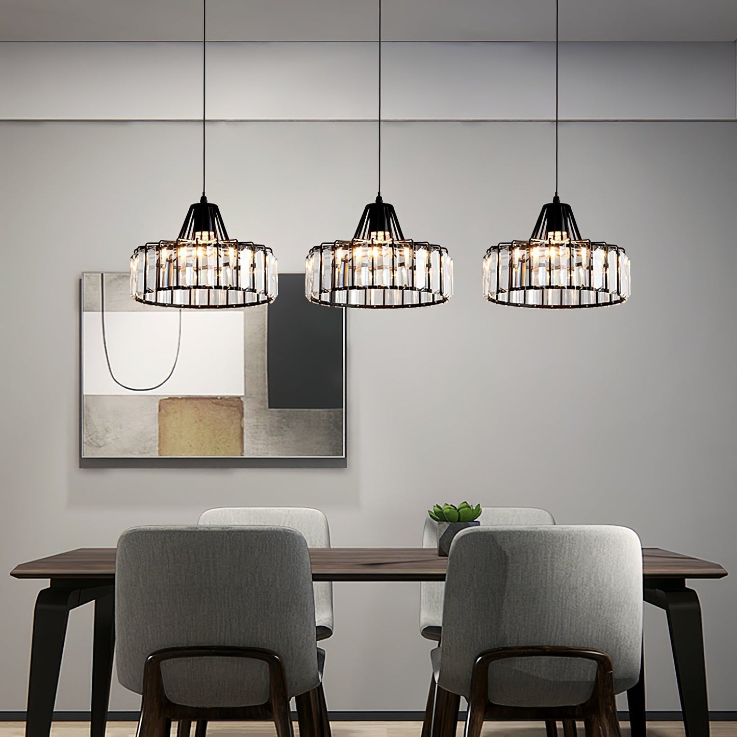 Obsidia | Sleek Iron Frame Crystal Pendant Light