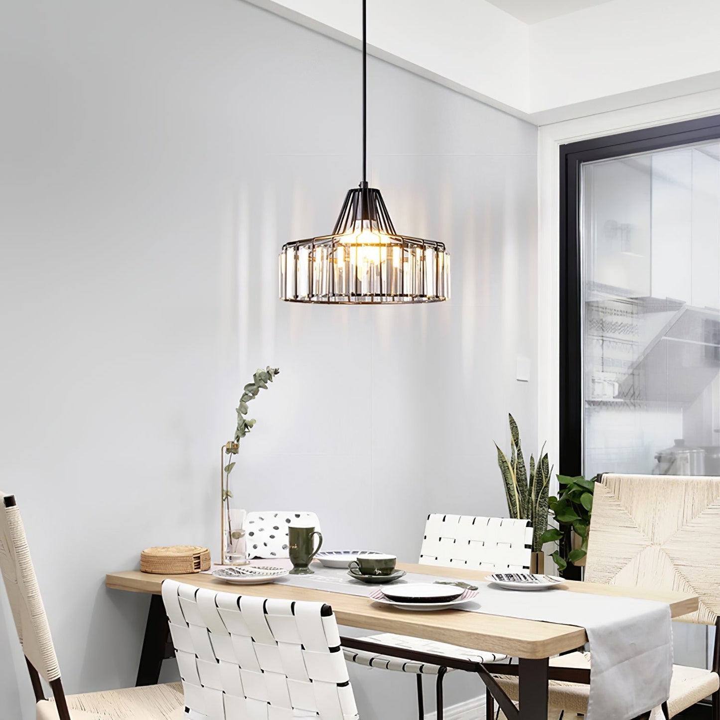 Obsidia | Sleek Iron Frame Crystal Pendant Light
