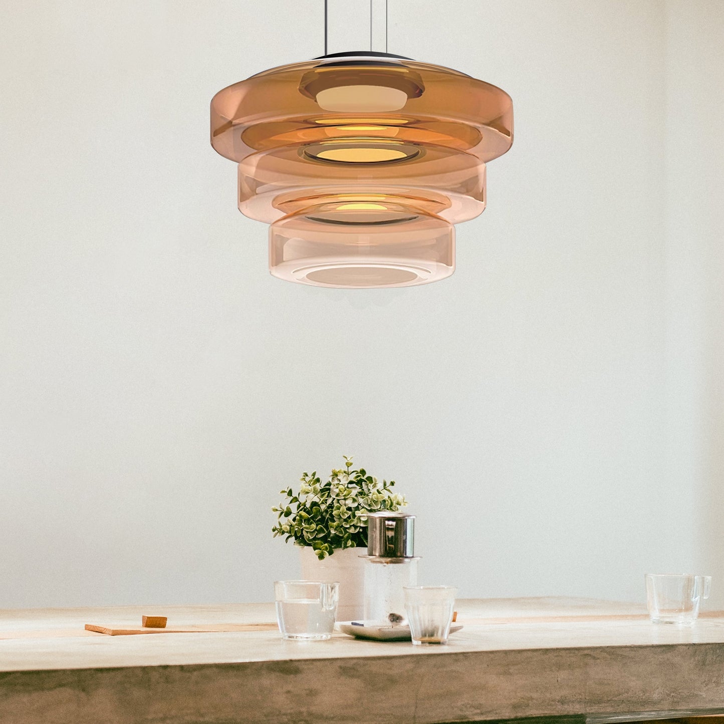 Ambera | Sleek Translucent Tiered Glass Pendant Lamp