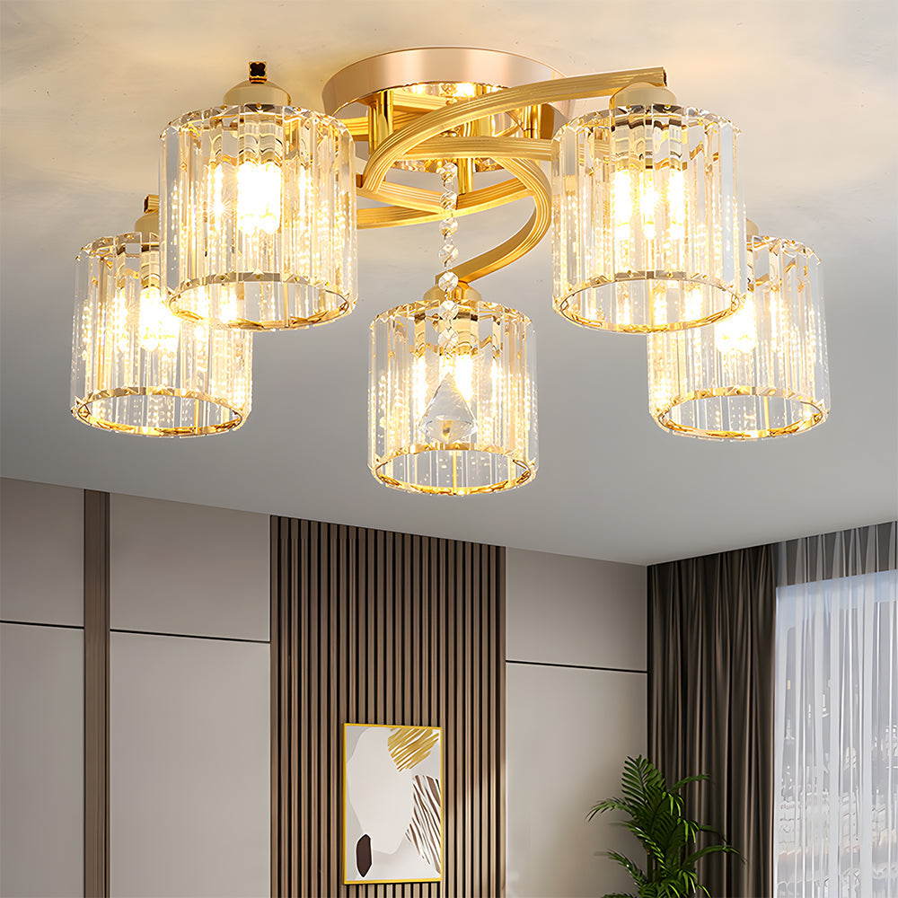 Celestia | Luxury Crystal Cylinder Semi Flush Ceiling Light