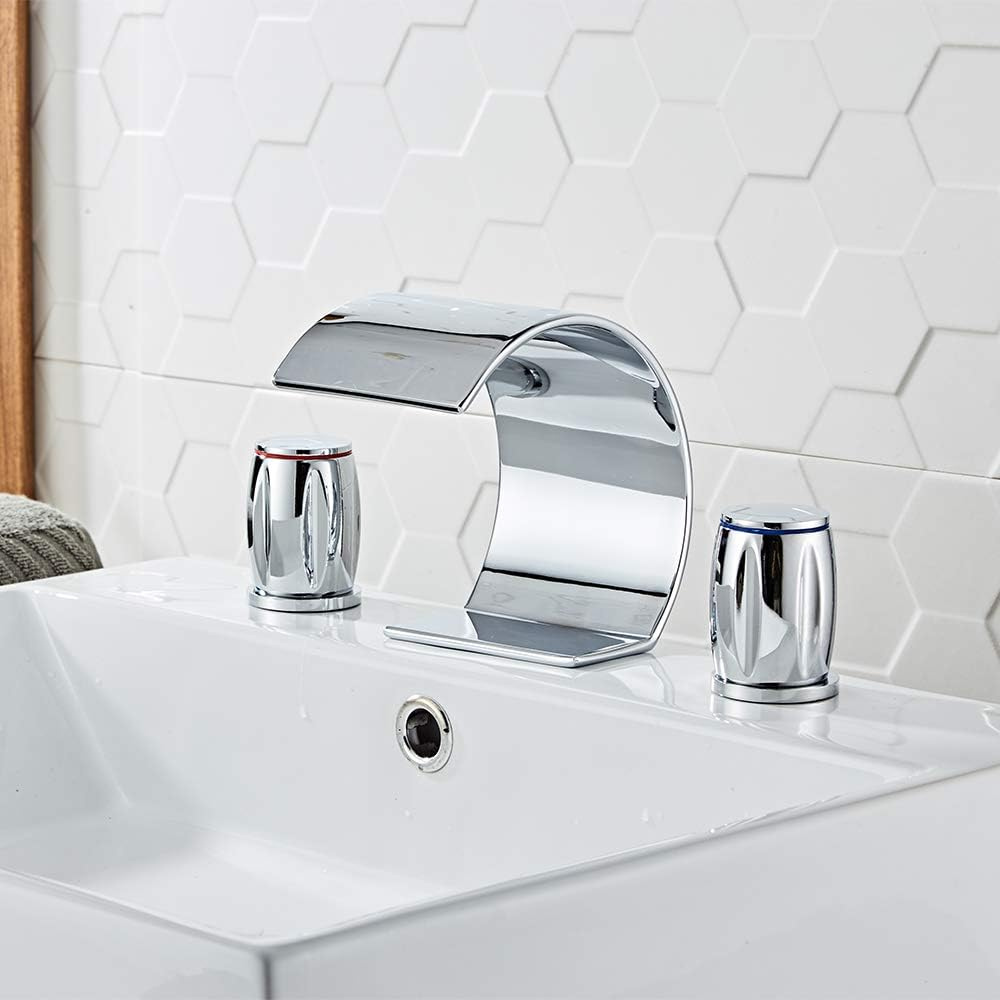 Saya | Widespread Waterfall Bathroom Tap with Twin Rotary Knobs
