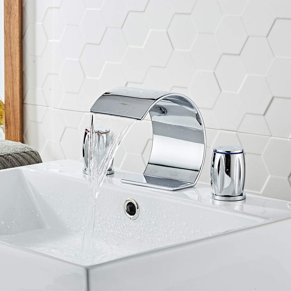 Saya | Widespread Waterfall Bathroom Tap with Twin Rotary Knobs