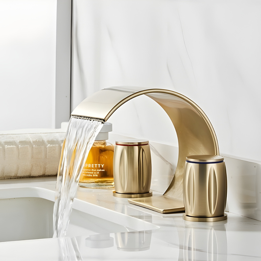 Saya | Widespread Waterfall Bathroom Tap with Twin Rotary Knobs