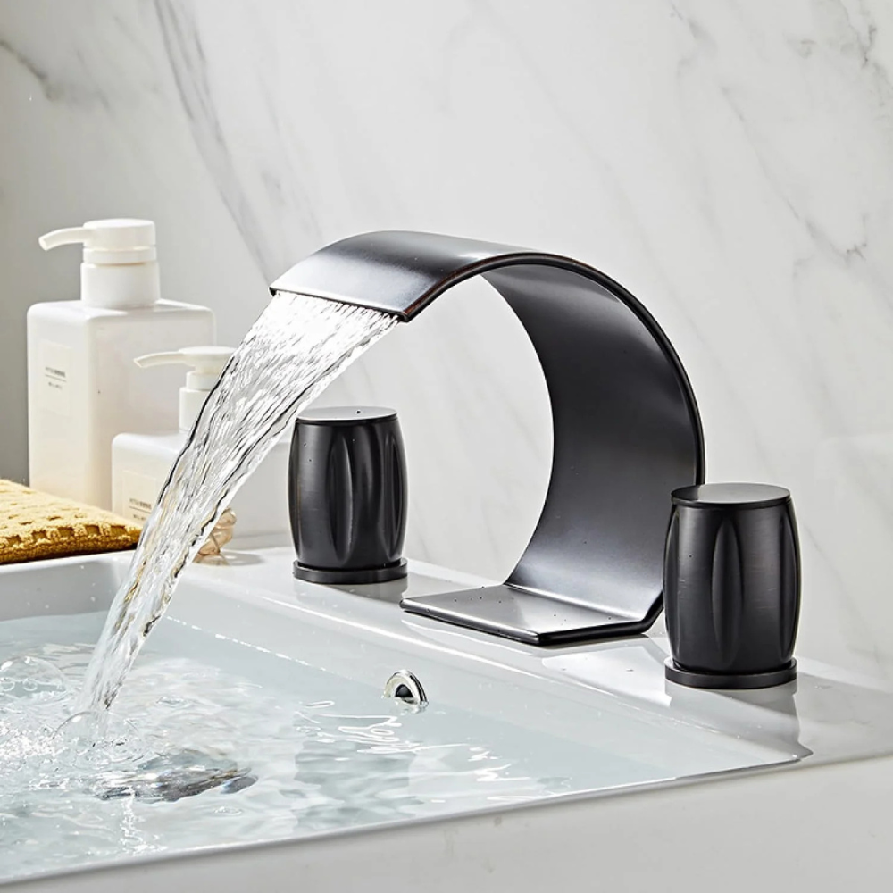 Saya | Widespread Waterfall Bathroom Tap with Twin Rotary Knobs